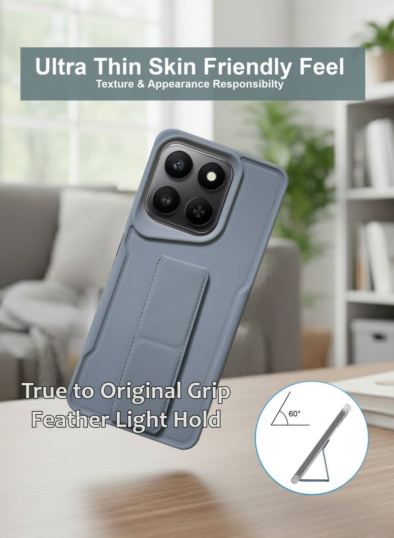 Honor X7d Hand Grip Case Cover - Magnetic Hand Grip Holder & Kickstand Case For Honor X7d - Strong Grip for Magnetic Car Holder, Stylish Silicone Case & Functional, Ultimate Convenience & Hands-Free Viewing - Grey - Image 2